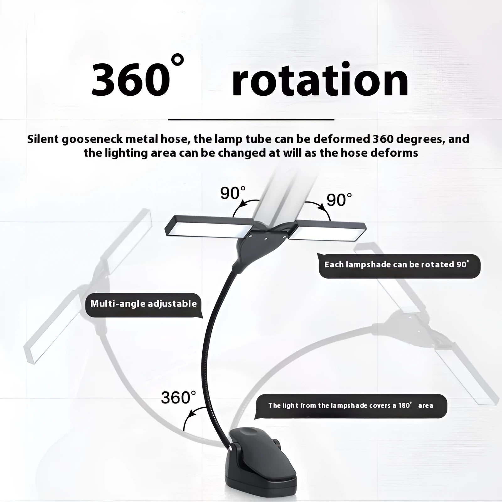 Black rechargeable music stand lamp with 28 soft white LEDs clipped to a metal music stand.