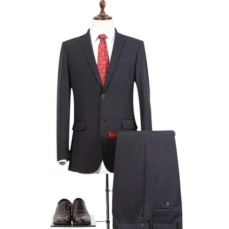 Men's black suit jacket flat collar two-button blazer daily wear chemical fibre blend 80% acetate