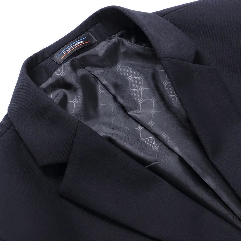 Men's black suit jacket flat collar two-button blazer daily wear chemical fibre blend 80% acetate