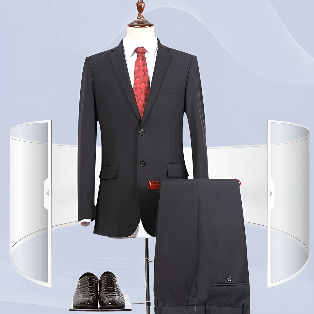 Men's black suit jacket flat collar two-button blazer daily wear chemical fibre blend 80% acetate
