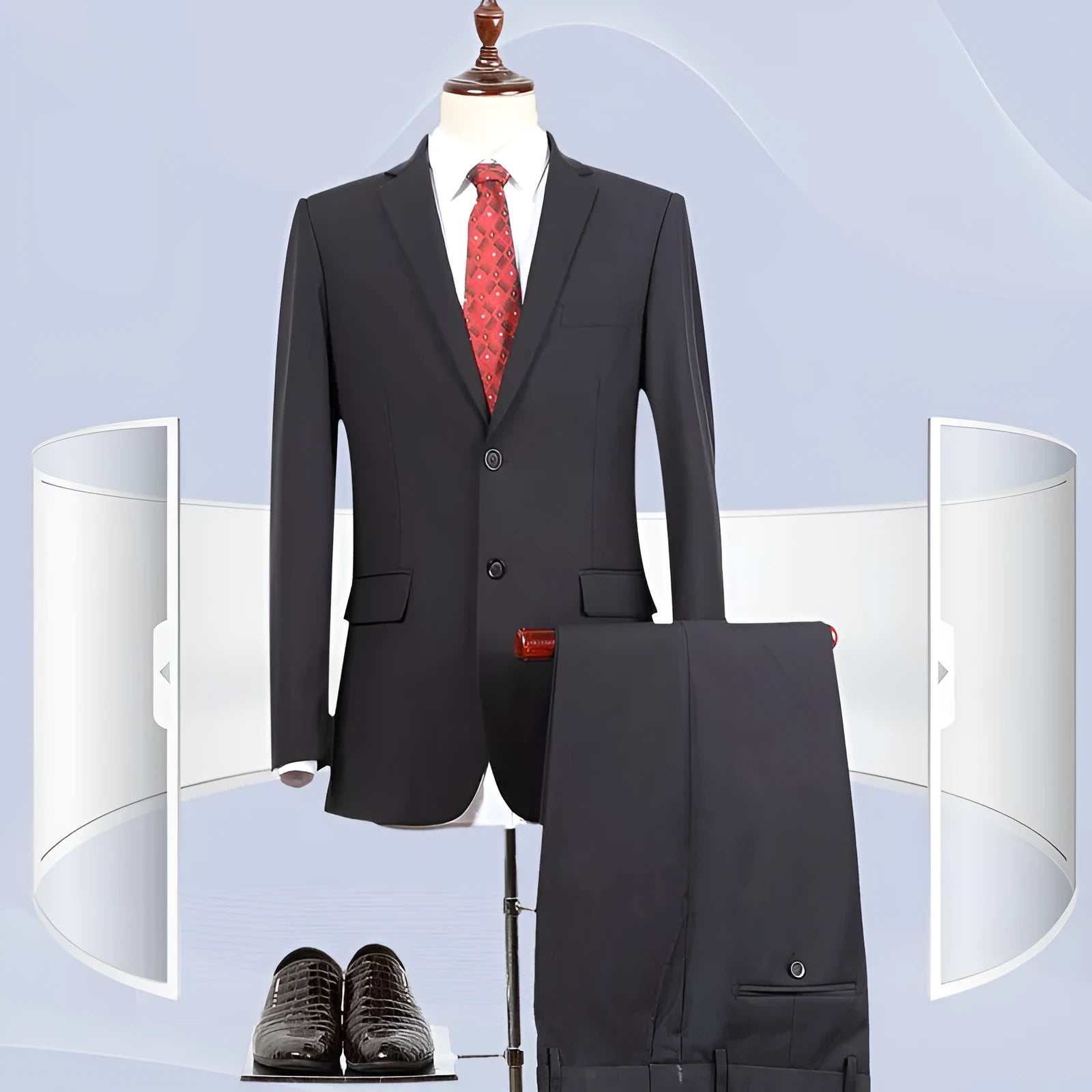 Men's black suit jacket flat collar two-button blazer daily wear chemical fibre blend 80% acetate