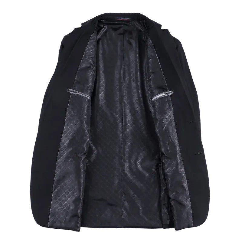 Men's black suit jacket flat collar two-button blazer daily wear chemical fibre blend 80% acetate