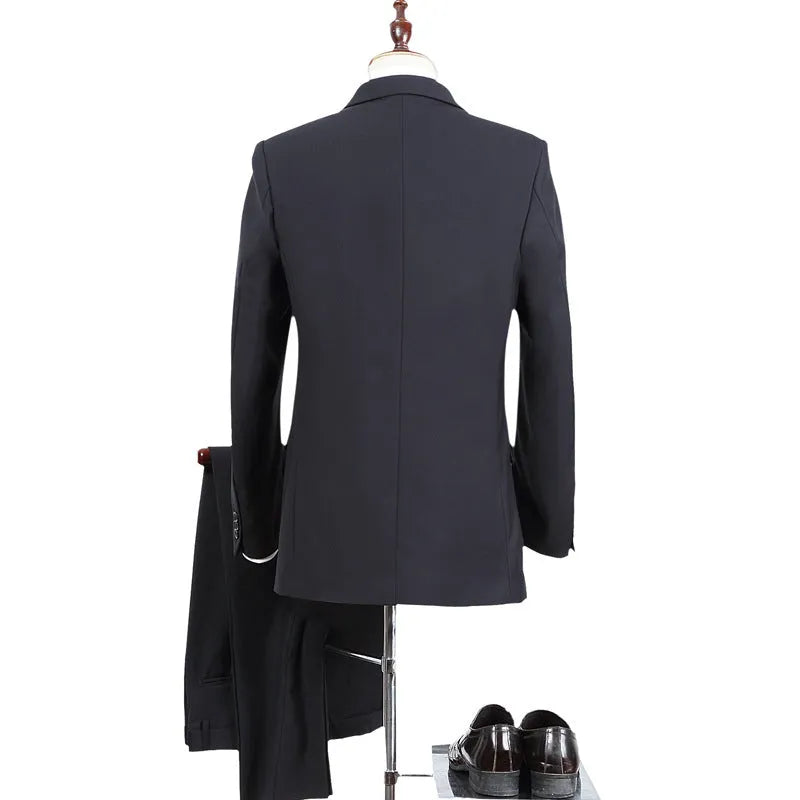 Men's black suit jacket flat collar two-button blazer daily wear chemical fibre blend 80% acetate