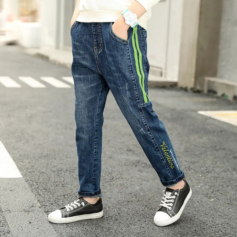 CUHK boys cotton straight casual trousers in dark blue with mid-waist fit suitable for heights 110 to 150 cm