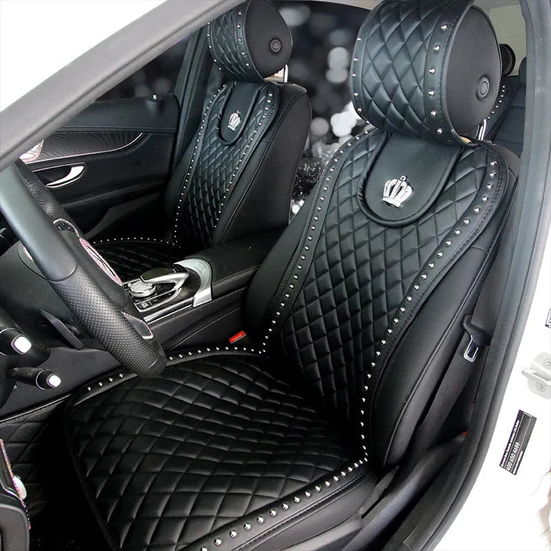 Ya Yue crown rivet car seat cushion black diamond leather rhinestone universal five-seater