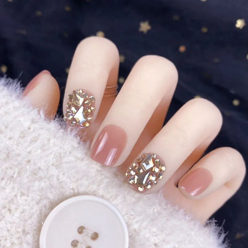 Champagne gold full diamond fake nail patches, 24-piece wearable set, colour ZD-101, nail sequins