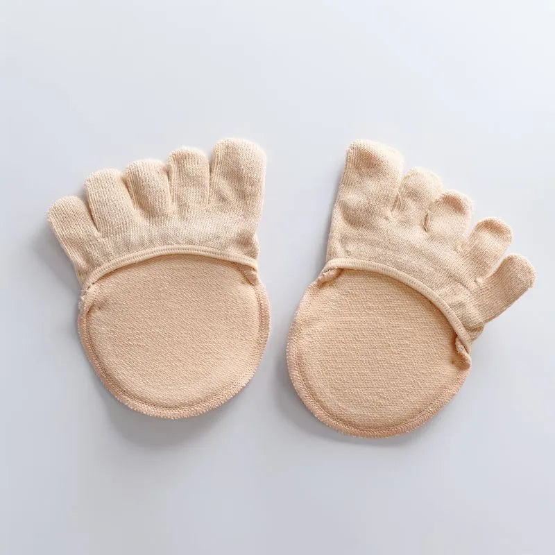 Women's five-toe half-shoe invisible cotton socks with sponge pad, solid colour, black full toe option