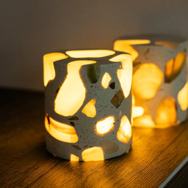 Terrazzo night light, 10 x 10 x 7.5cm, tri colour dimming, non-intelligent control, for bedroom bedhead and sleep atmosphere