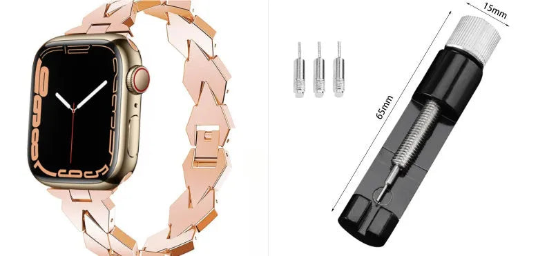 Metal chain steel band diamond strap for Apple Watch in silver on a 42/44/45/49mm case size