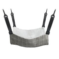 Cloth hanging cat bed with adjustable straps in a pet cage, available in sizes 27x27cm to 57x47cm and multiple patterns