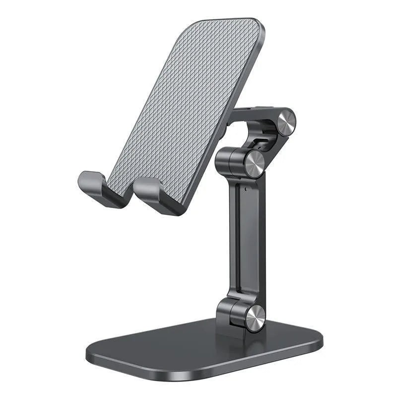 Universal metal folding phone holder in black, white or green with 360 rotating option for desk and car use