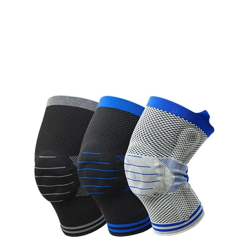 Silicone massage spring bar shock absorber knee pads in cotton construction showing colour options
