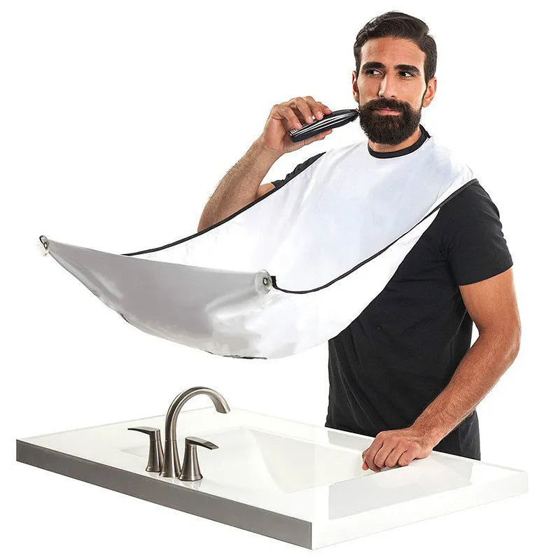 Polyester taff salon shaving apron, Black or White, 110x70cm, with suction cup and tool tray