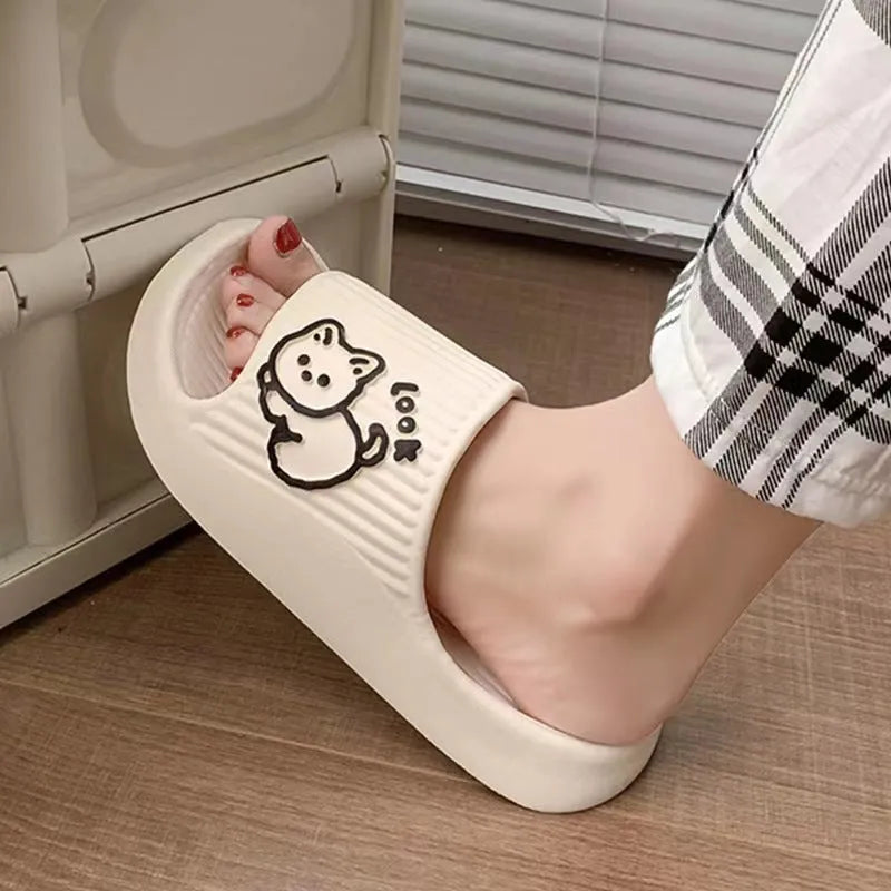 EVA cat platform slippers in various colours showing thick sole and flip-flop design