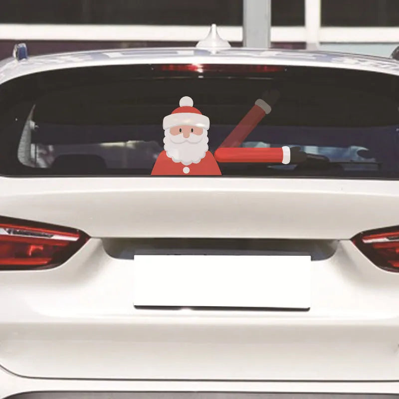 Santa Wiper Car Sticker Without Straps – reusable waterproof Christmas car decal, 20x20cm, 30g, no glue residue