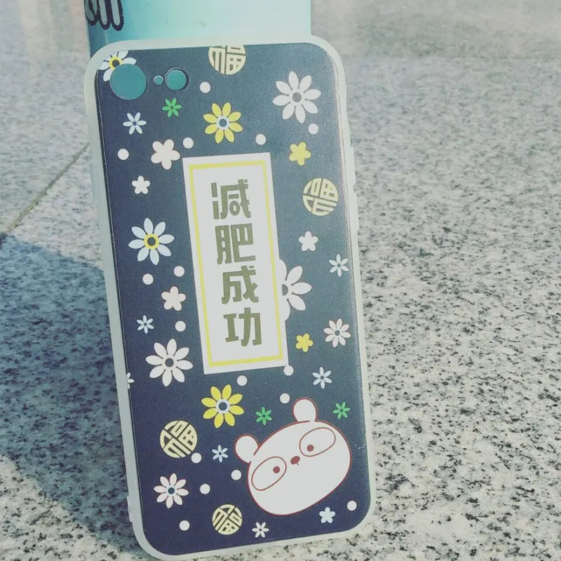 Clear transparent TPU phone case with example custom print on back, showing phone model cutouts.