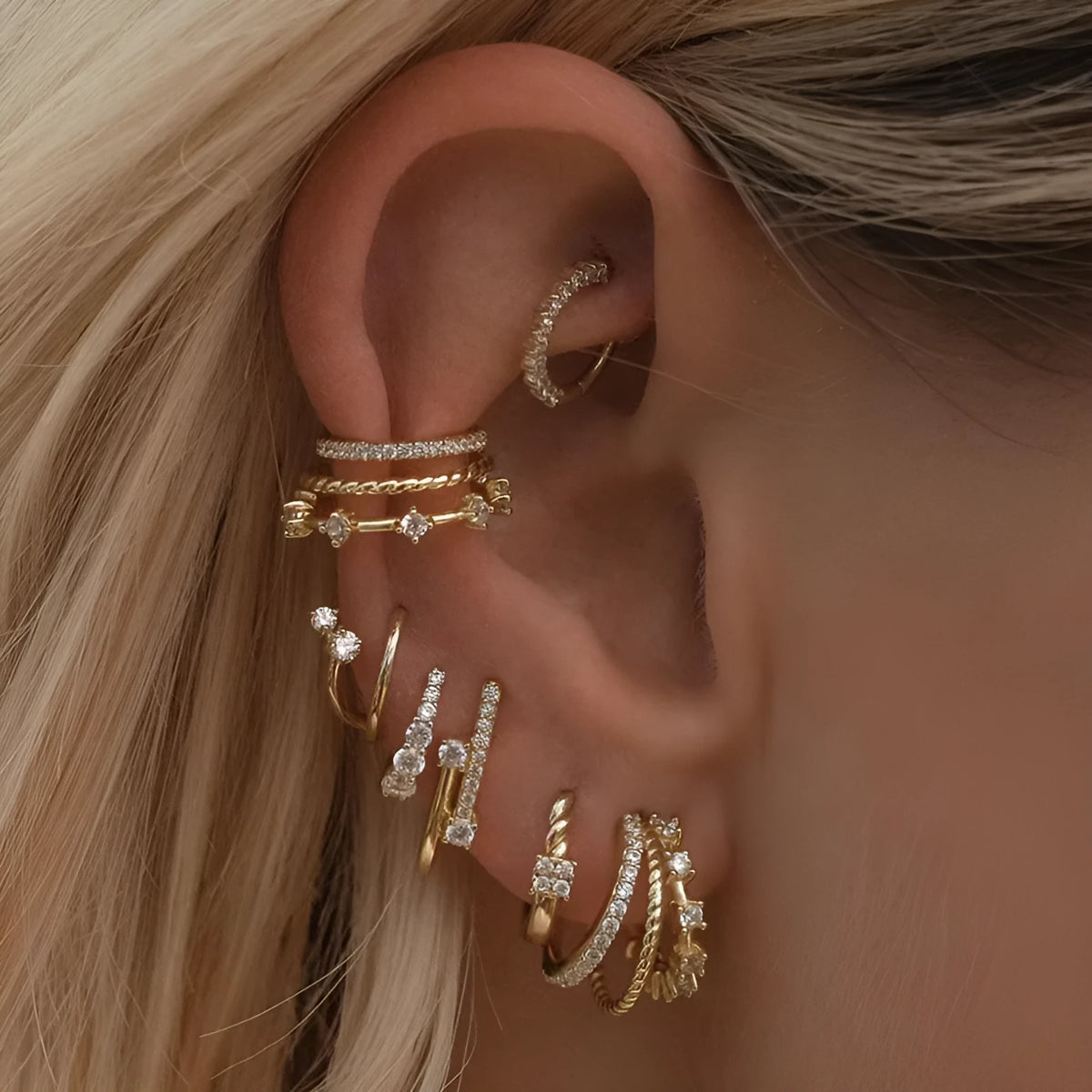 Geometric alloy earrings with round zircon element and 24K finish, gold-tone and silver-tone options