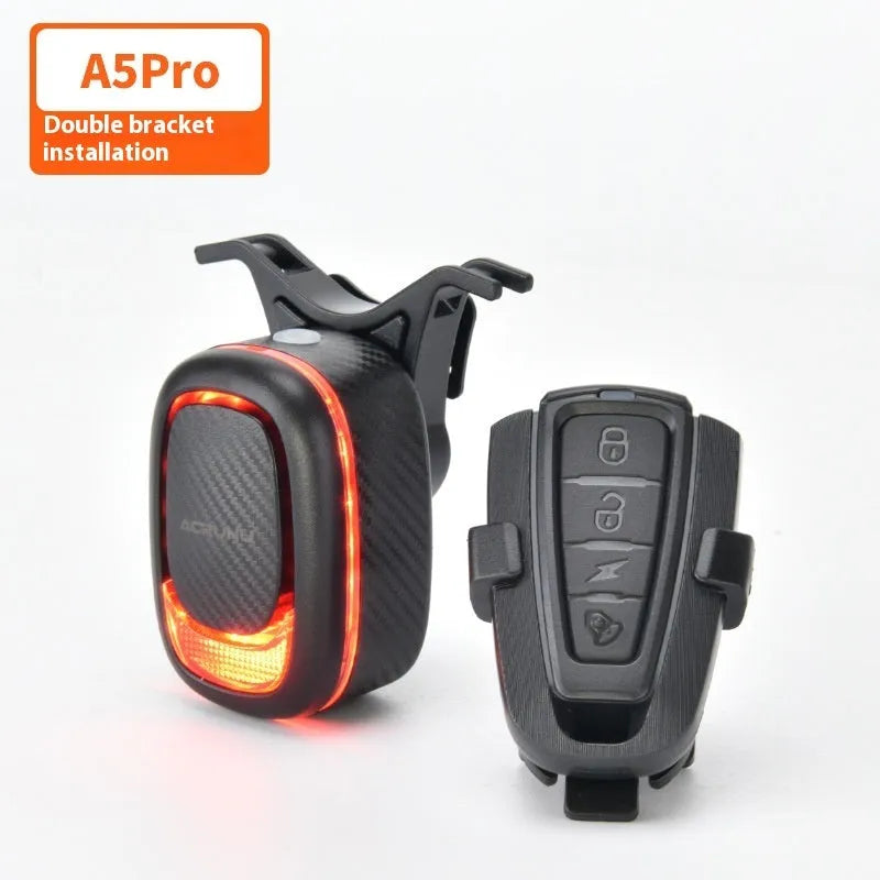 Compact bicycle taillight with intelligent brake sensing and wireless remote control, 5.4x3.6x3.1cm
