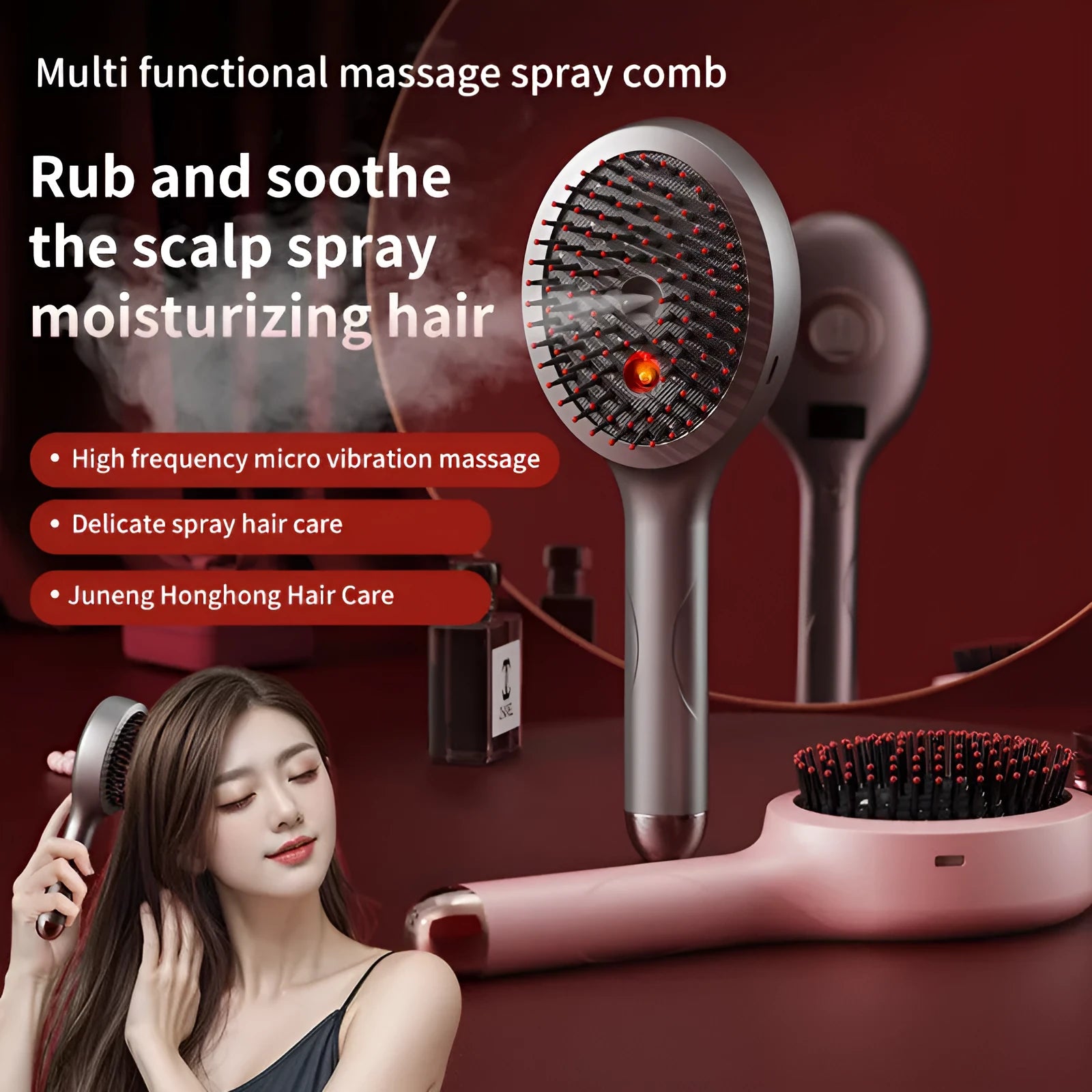 Electric Massage Comb with Vibration Red Light Hair Care 300mAh Rechargeable ABS Handheld Comb, Gray, Black or Pink, 35W Power
