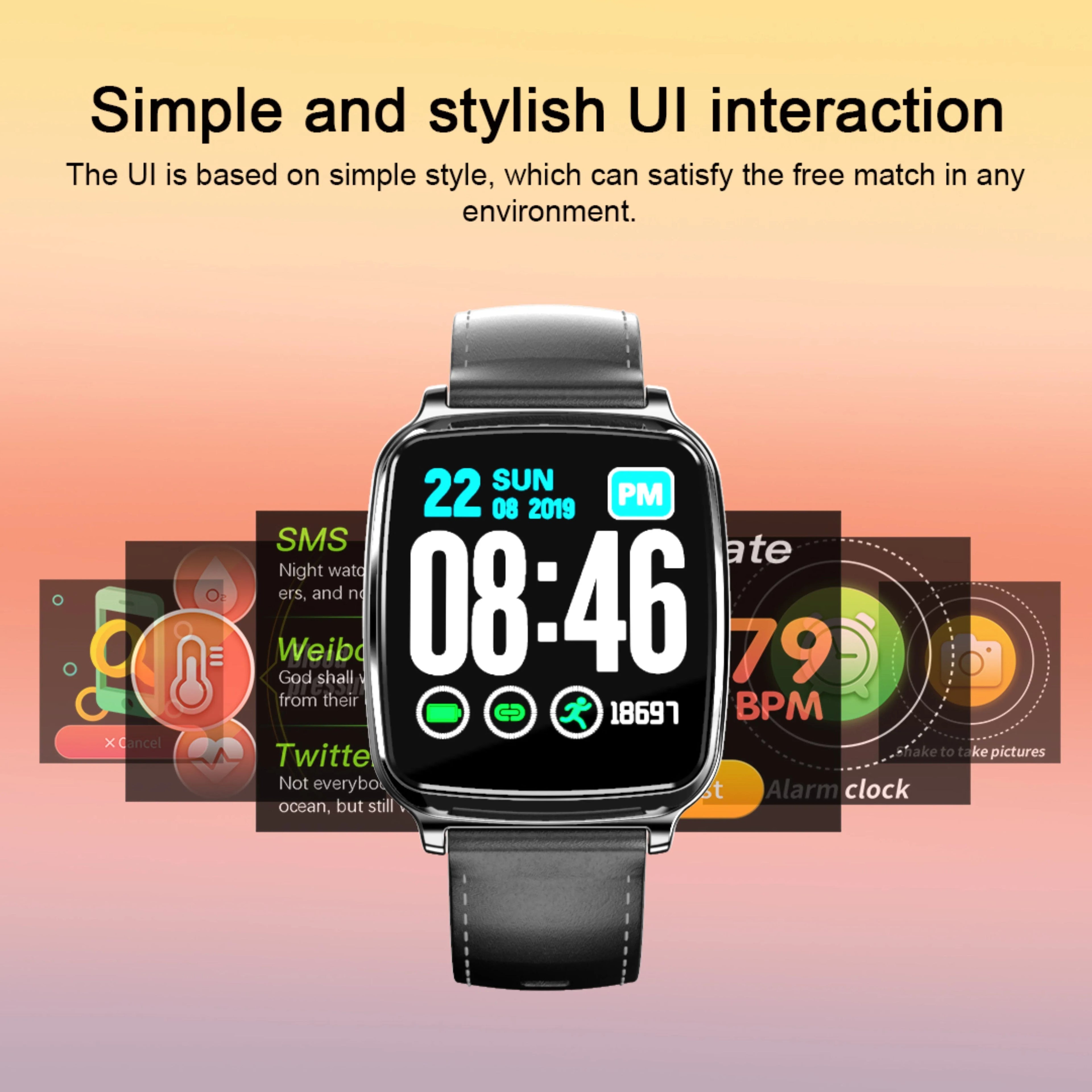 M8 smart fitness bracelet on a wrist showing heart rate data on its 2.5D glass screen.