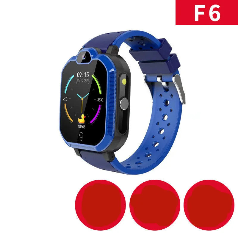 Blue and pink children's smartwatch with touch screen for video calls and GPS.