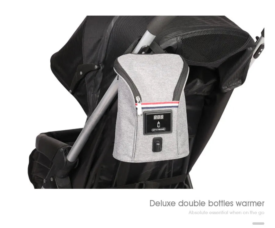 Car USB portable baby bottle warmer with dual bottle capacity and electronic temperature display screen