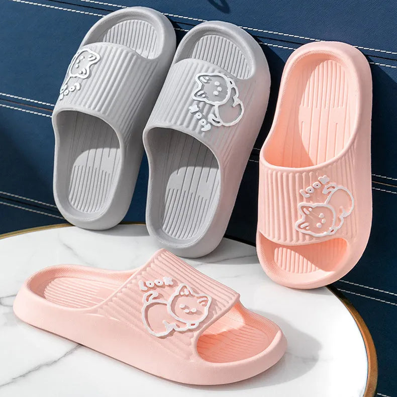 EVA cat platform slippers in various colours showing thick sole and flip-flop design