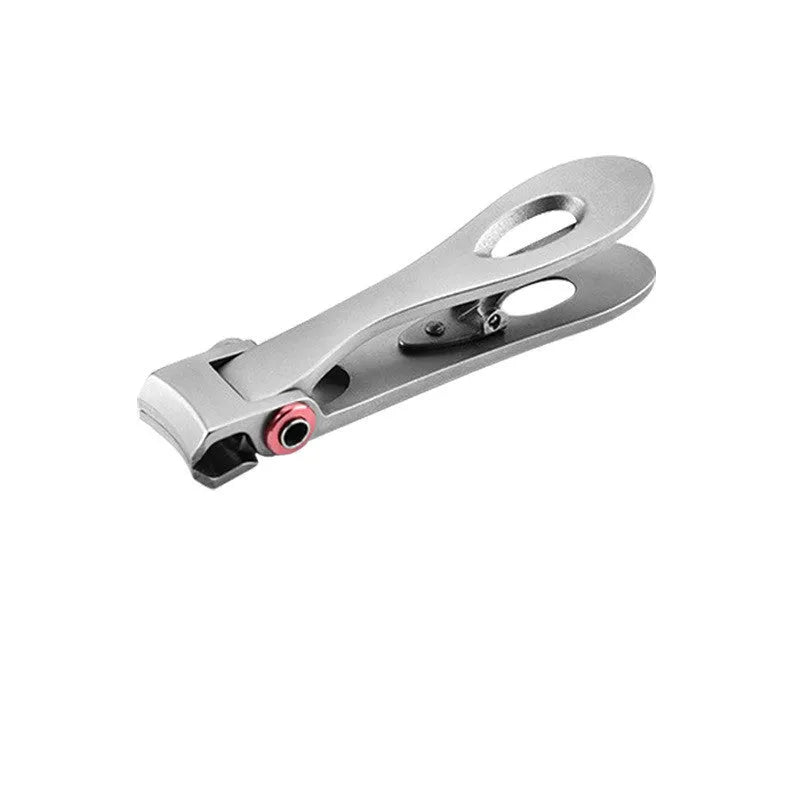 Silver stainless steel thick nail clippers with curved blades and ergonomic handle on white background