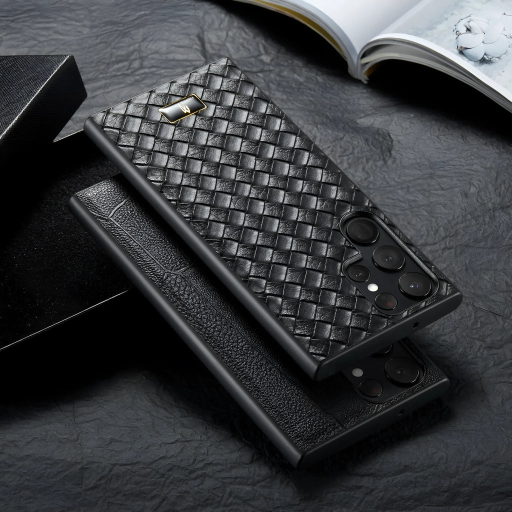 Black PU leather all-inclusive phone case for Samsung Galaxy S21 S22 S23 S24 Note20 Ultra Plus