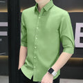 Men's slim-fit half-sleeve shirt in linen and silk fabric, shown in a summer colour.