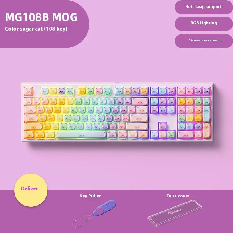 Coloured sugar cat theme mechanical keyboard with MG108B colour scheme and Bluetooth connectivity