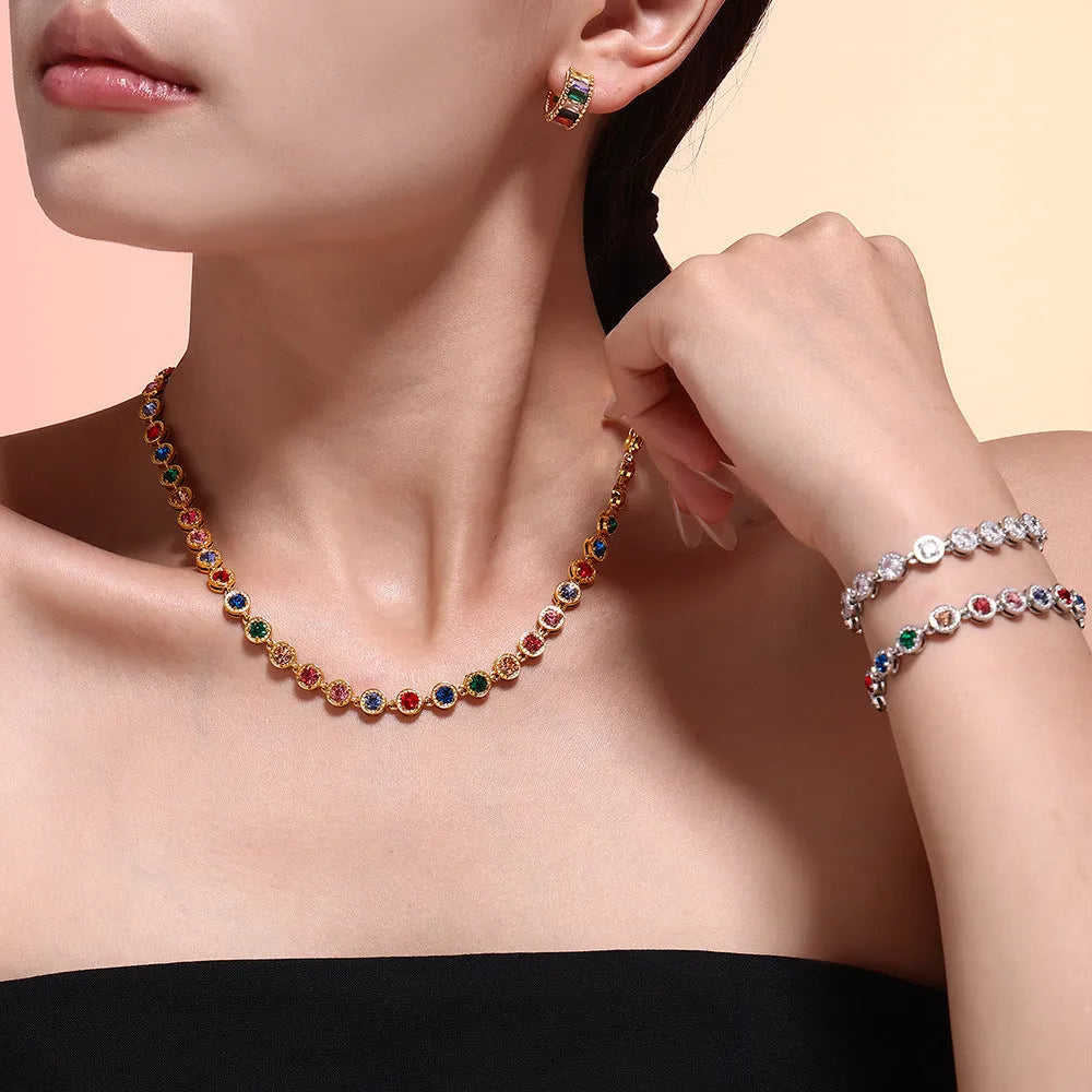 Titanium steel zircon necklace for women with regular chain in gold or steel colour
