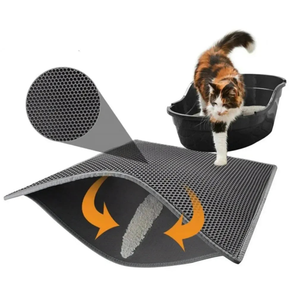 Black waterproof EVA cat litter mat with honeycomb surface and quilted edge