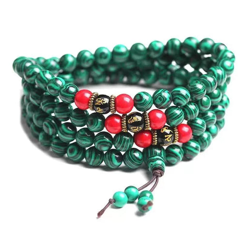 Turquoise Tibetan bracelet with 108 synthetic stone powder beads in 6mm and 8mm sizes