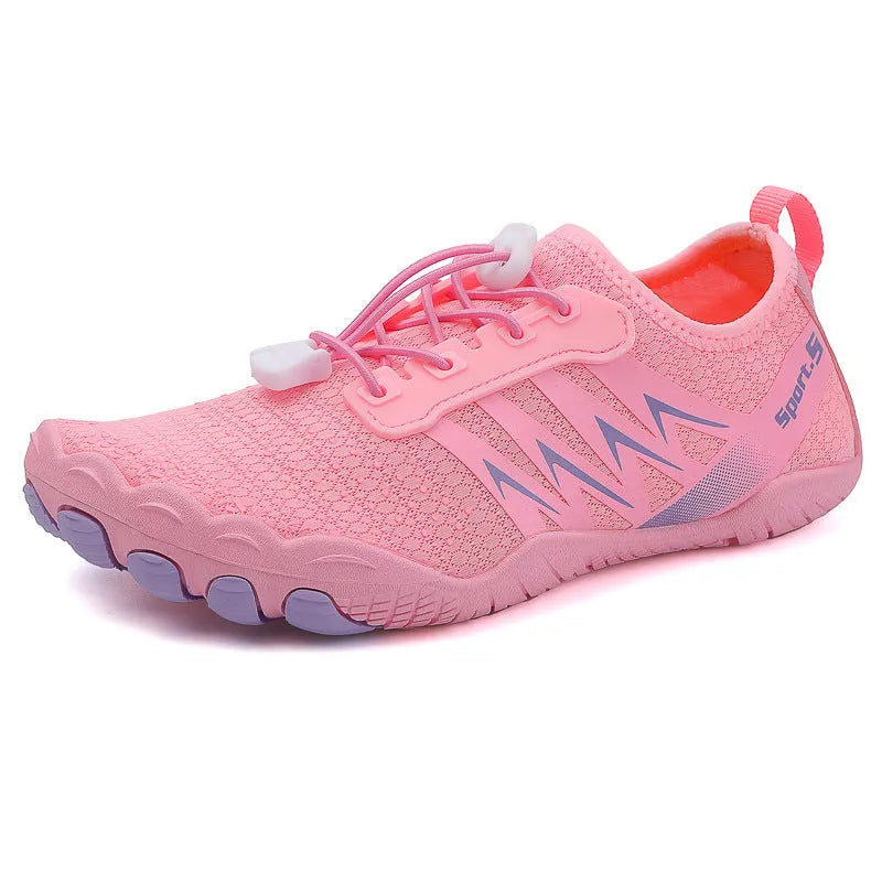 Quick-drying mesh river tracing shoes in apricot colour with low-top design and rubber sole