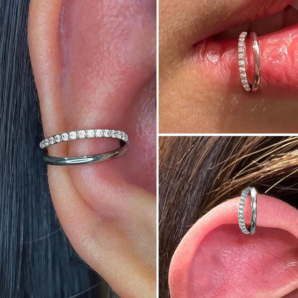 F136 Titanium Alloy nose ring body jewellery shown in silver, gold, black, and rose gold finishes.