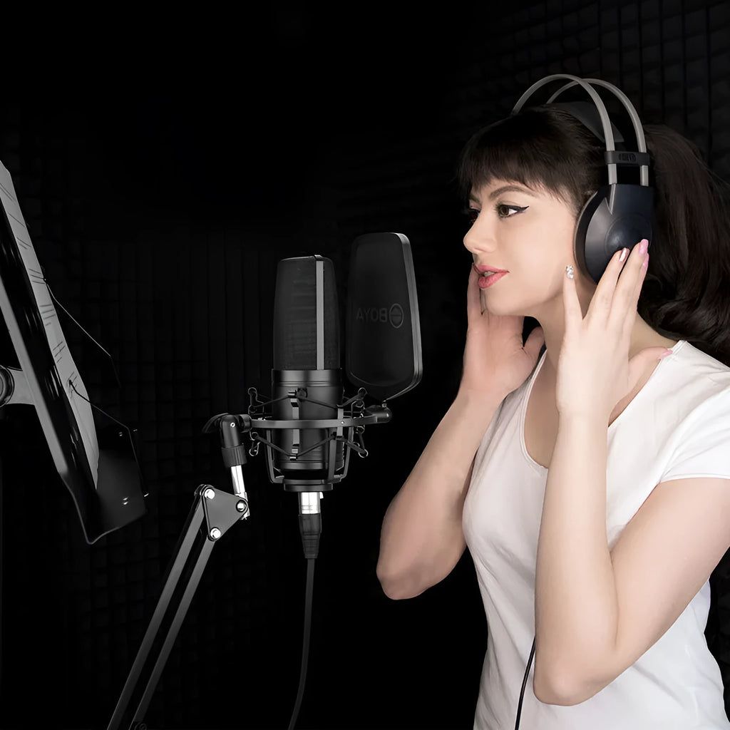 Capacitive microphone large diaphragm K song computer mobile phone recording black with noise reduction