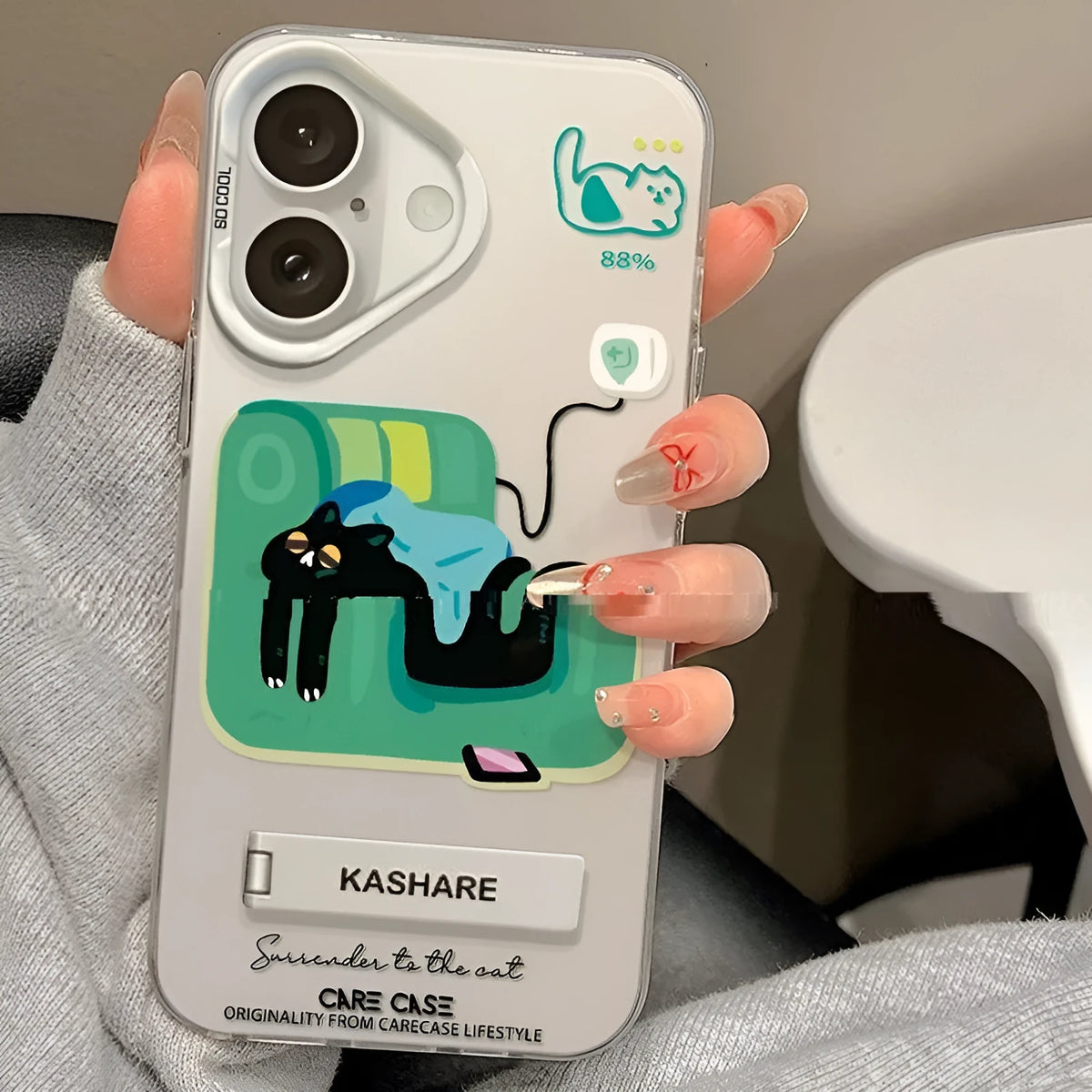 High-grade all-inclusive drop-resistant silicone phone case for Apple iPhone 16 series with cartoon sofa cat design and colour matching options