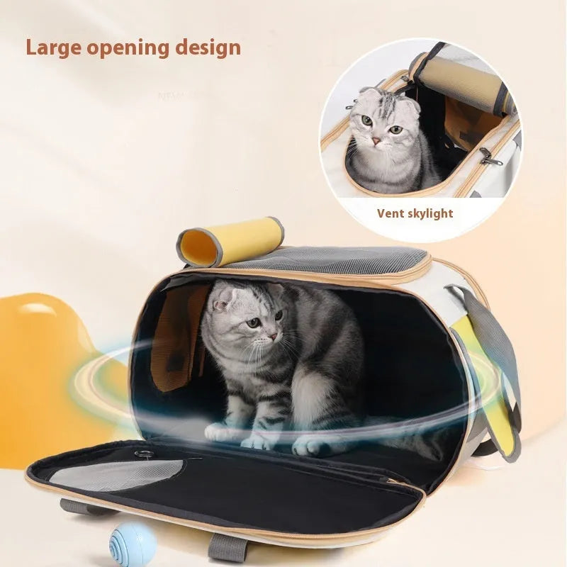 Foldable single shoulder pet carrier bag in canvas, shown in yellow, green and black colour options