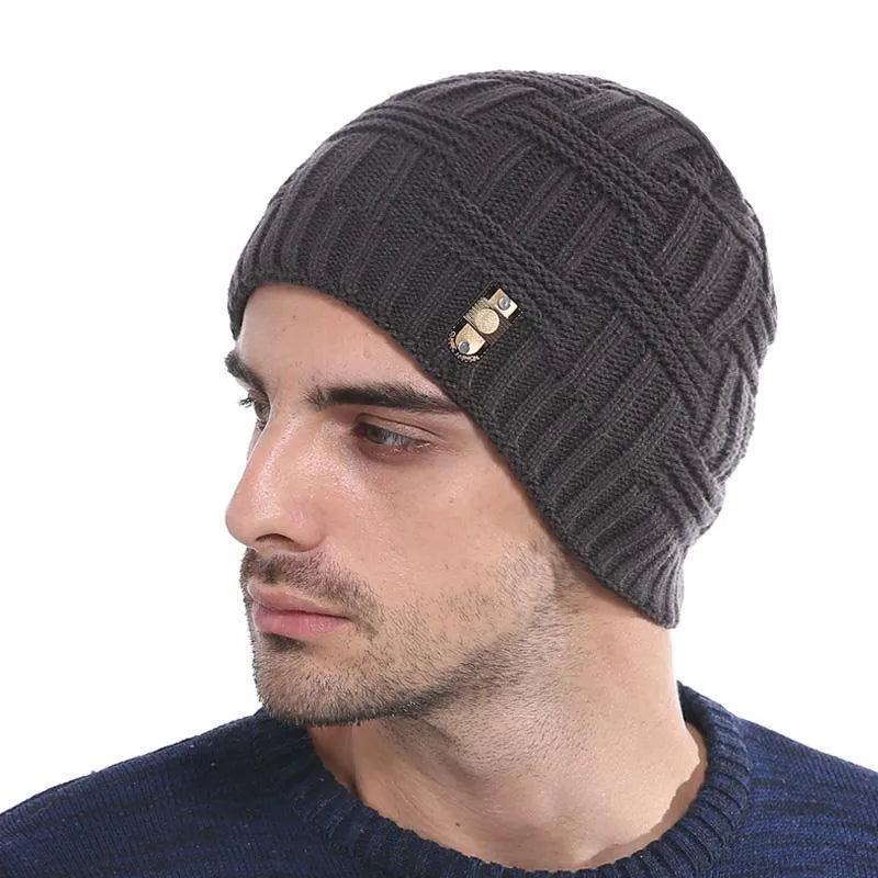 Winter bonnet knit hat in blue wool blend beanie for cold weather unisex