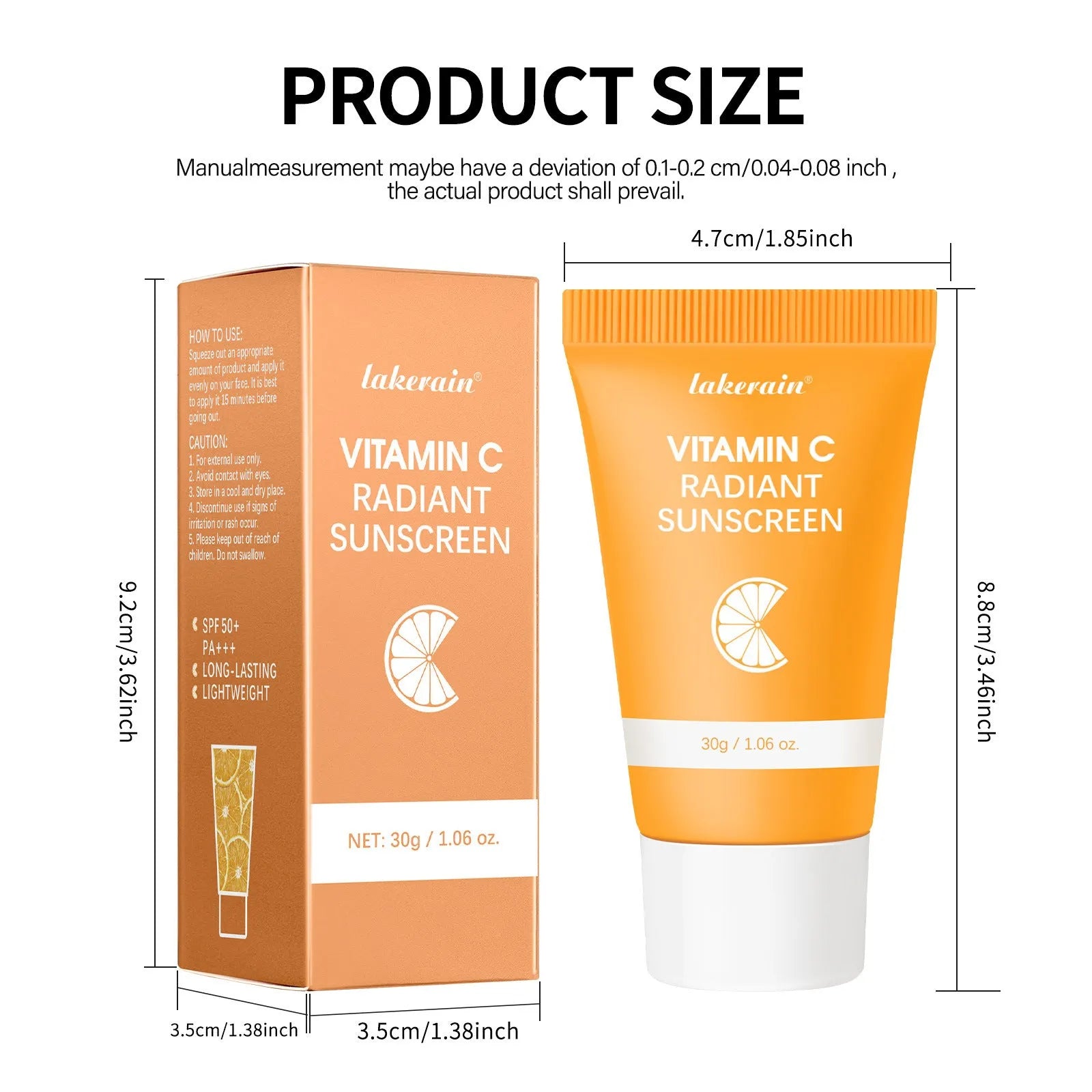 Lakerain Vitamin C sunscreen cream 30g tube for daily face moisturising and sun protection