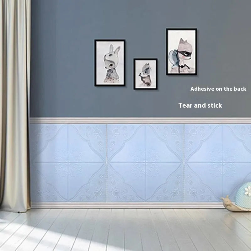 Light blue plants pattern XPE foam wall sticker showing three-dimensional texture 70cm square