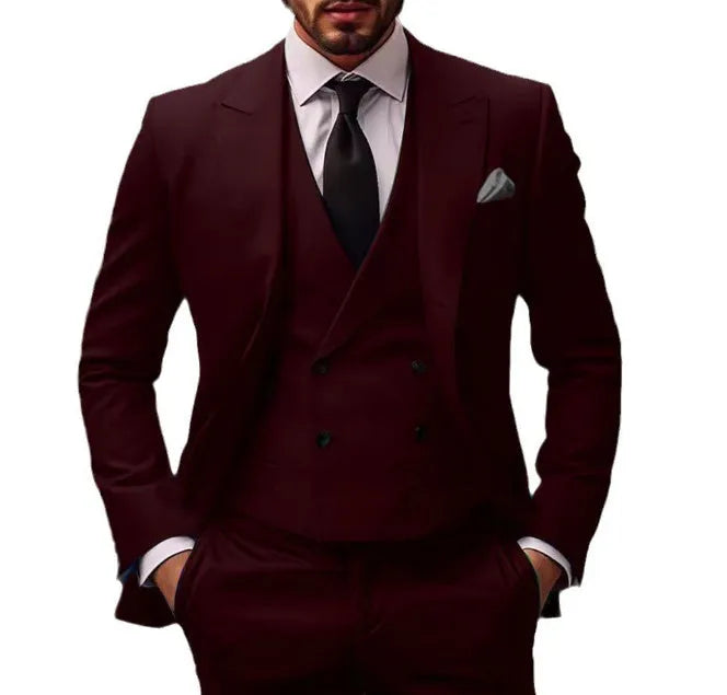 Plus size three-piece cotton blend suit set with blazer, vest and trousers for banquet or business wear