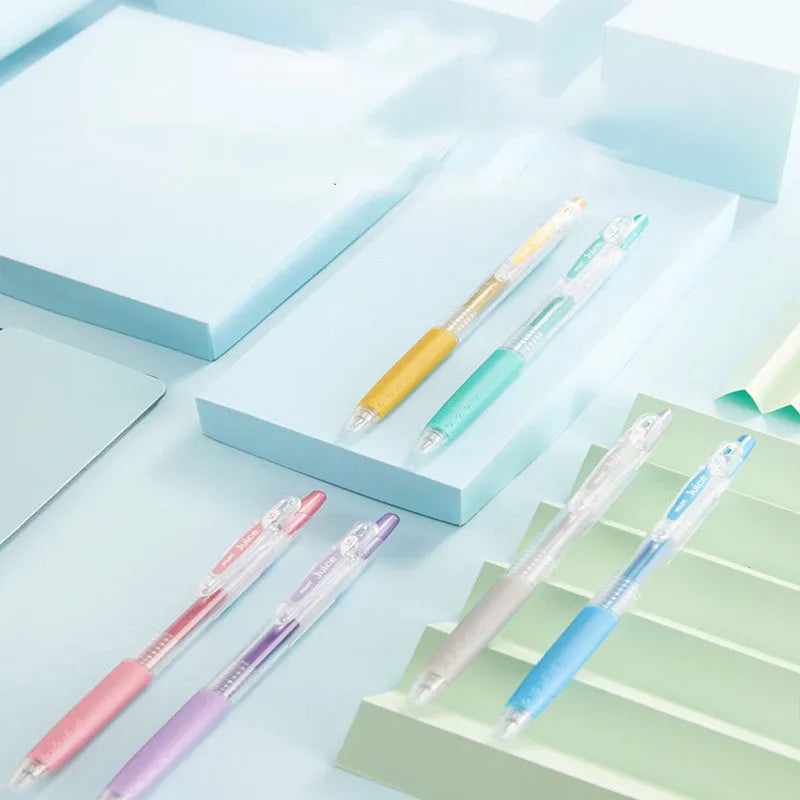 Pack of six Baiguole metallic gel pens with 0.5mm tips in gold, silver, and other shades.