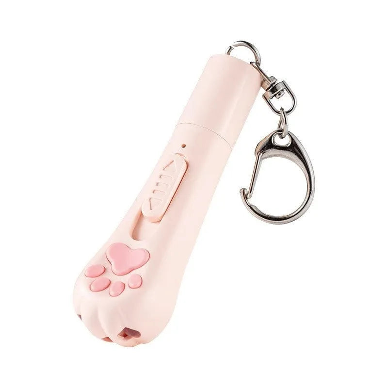 Rechargeable cat teaser toy with extended pole and feather, shown in sky blue colour.