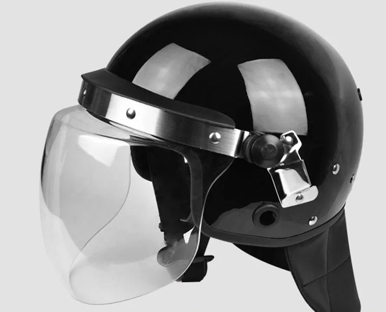 Special riot helmet in black polycarbonate, one size, for outdoor security use