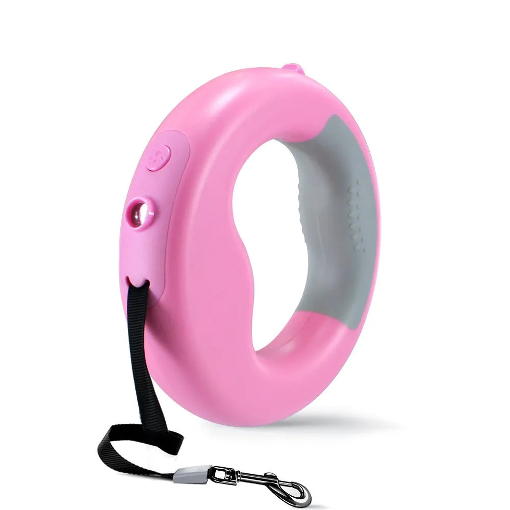 Luminous automatic telescopic dog rope with USB charging in donut style, black colour