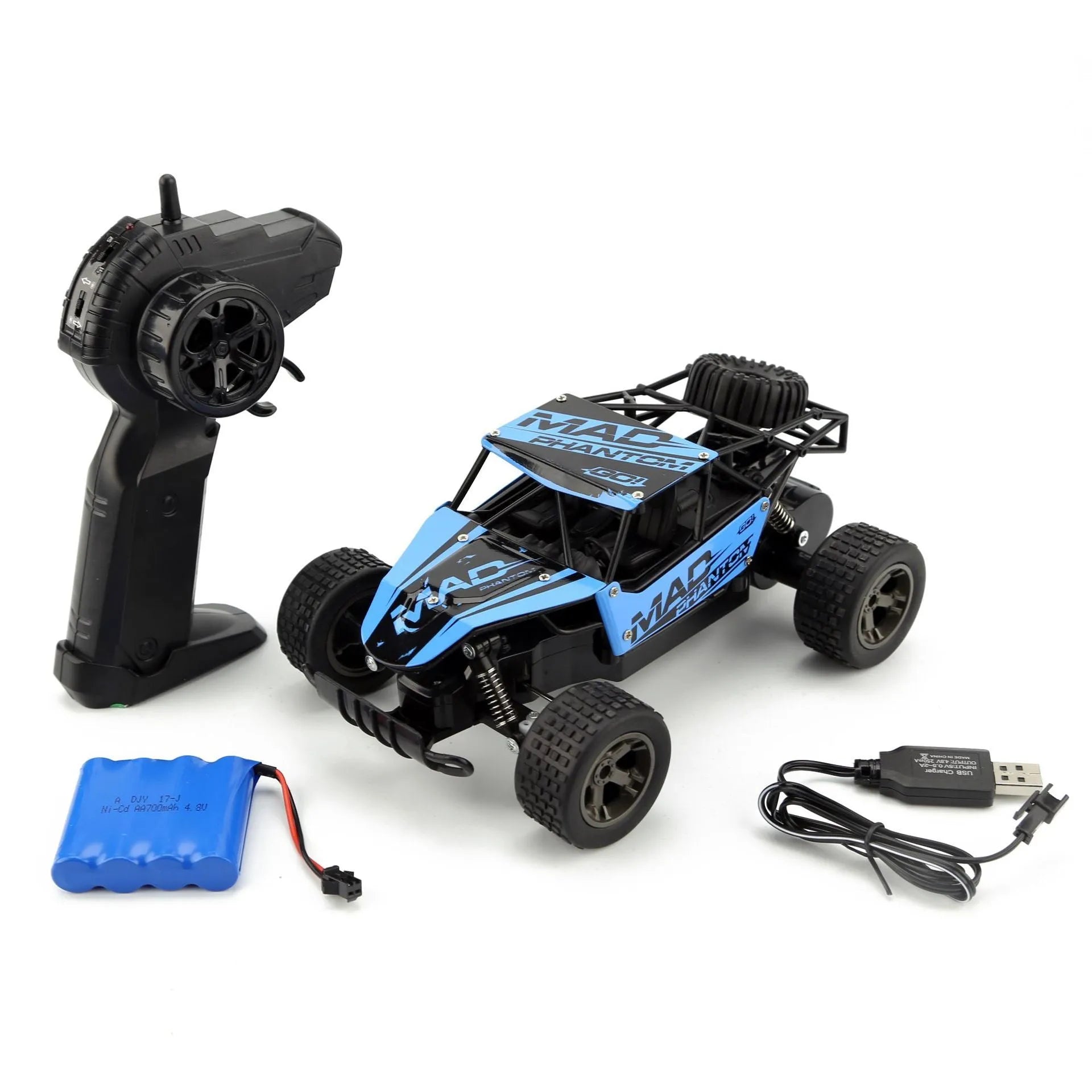 Blue and yellow 1:18 scale remote control drift car with 2.4Ghz transmitter