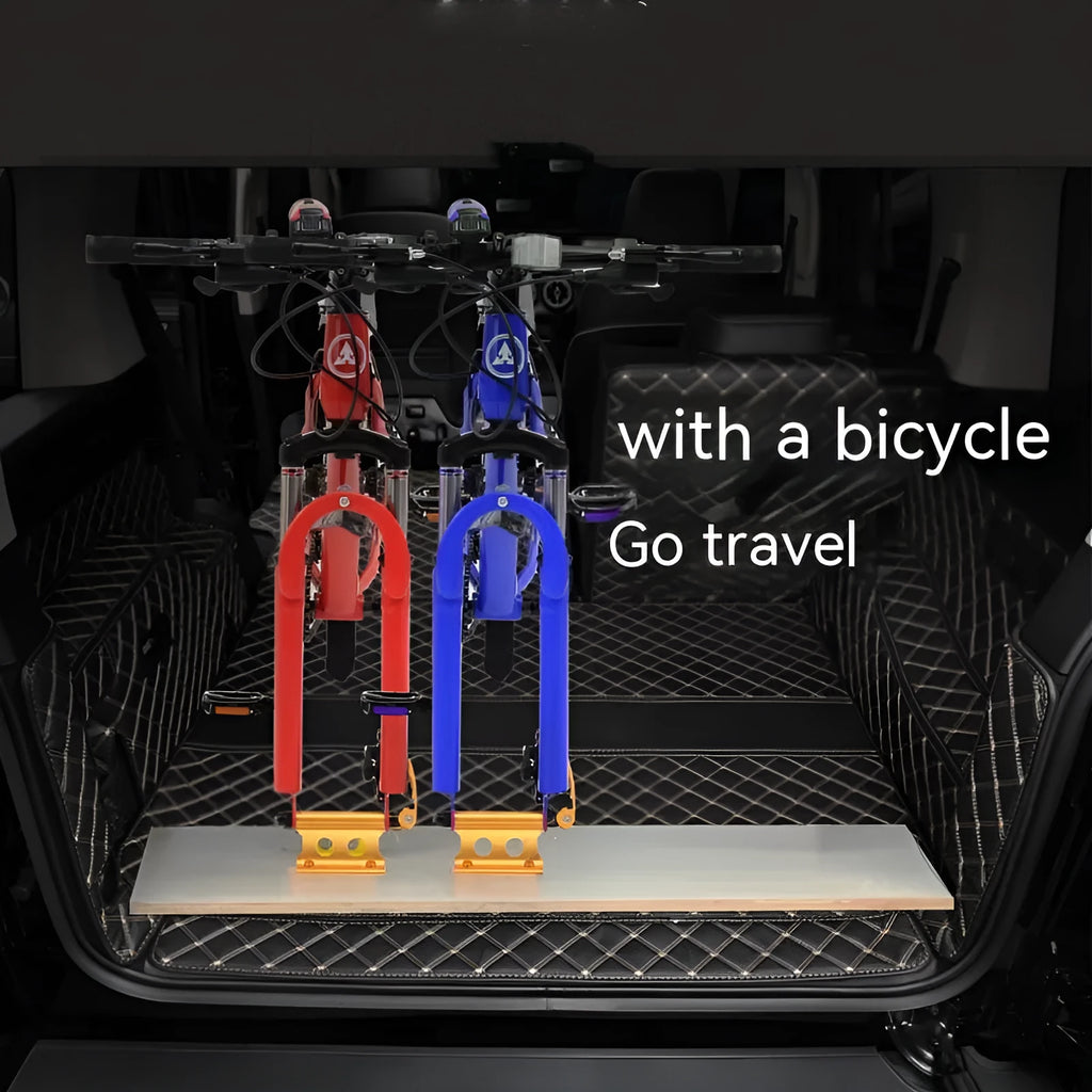 Silver metal bicycle front fork quick-release fixing clip for secure transport