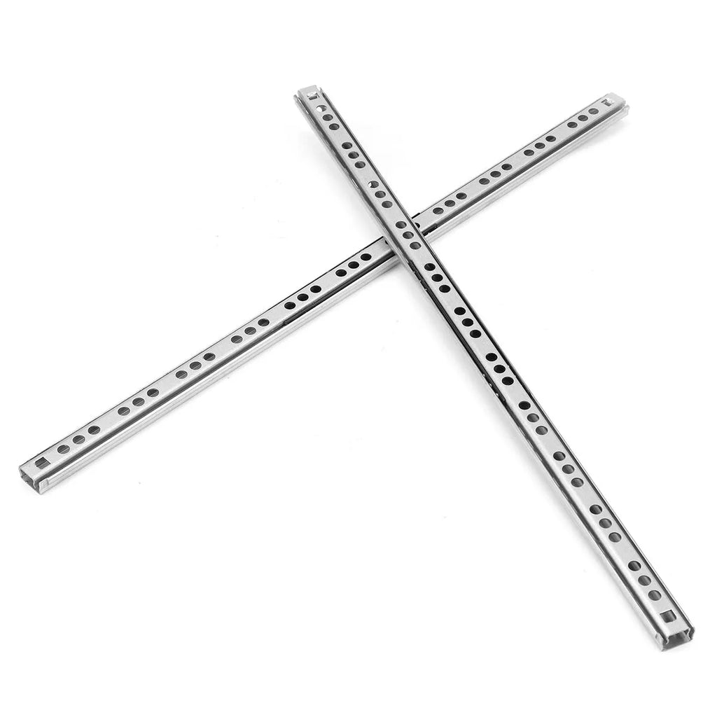 Ultra-narrow 17mm wide metal drawer slide rail with ball bearings for cabinet installation.